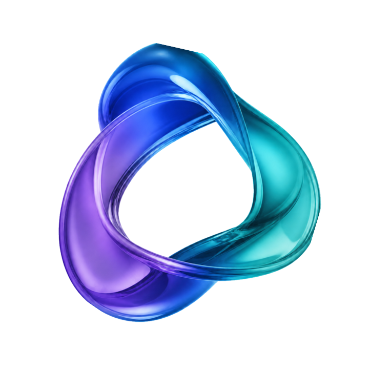 Original blue, teal, and violet ribbon 3D Logo concept on a transparent background